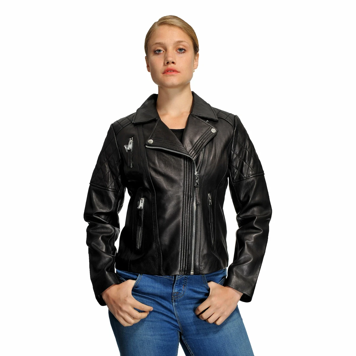 Michael Kors Women s Moto Leather Jacket eBay