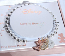 Disney Love is Bow-tiful MINNIE MOUSE Bead CHARM BRACELET Silver Plated