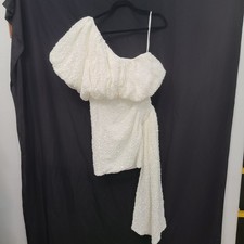 ASOS LUXE one shoulder asymmetric bubble draped mini dress in white sequin