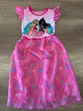 Barbie Girl's Satinet and Tulle Fancy Pink Rainbow Character Nightgown Size 4