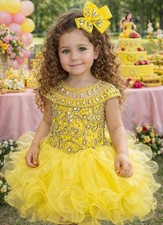 Girls Yellow Princess Party Birthday Cupcake Pageant Princess Summer Dress.