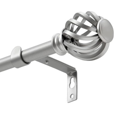 Luvenia Silver Birdcage Finial Adjustable Curtain Rod for Windows 30-88 inches