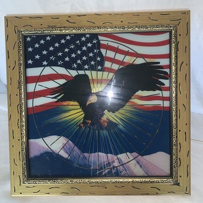 Vintage United States American Bald Eagle Flag Motion Light Wall Sign Works