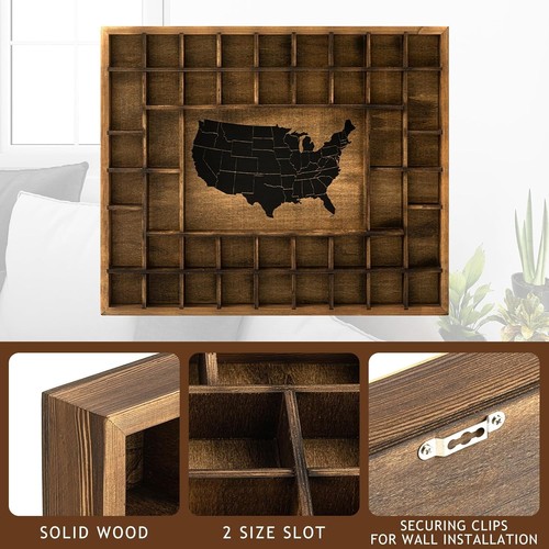 GlikCeil Large US Map 76 Slots Shot Glass Display Case 37 X 28'' Jumbo Rustic Wood Shot Glass Holder For Different Size Shot Glass Shelf Organizer