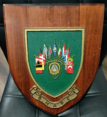 Vintage Supreme Headquarters Allied Powers Europe  (SHAPE) Wood Plaque Shield
