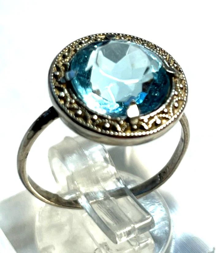 Antik 830 Silber Ring aquamarin farbig wasserblau Spinell 30erJ RG 53 Ø 16,8 mm - Bild 4 von 4