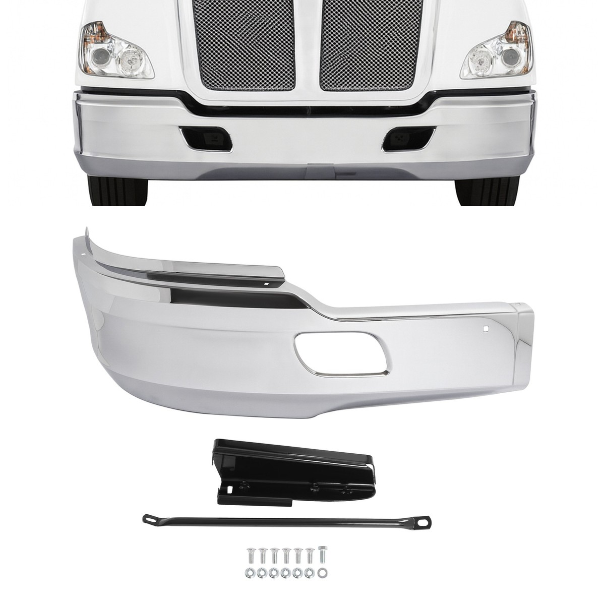 Chrome Front Bumper Cover W/O Fog Hole For Kenworth T680 2013-2021