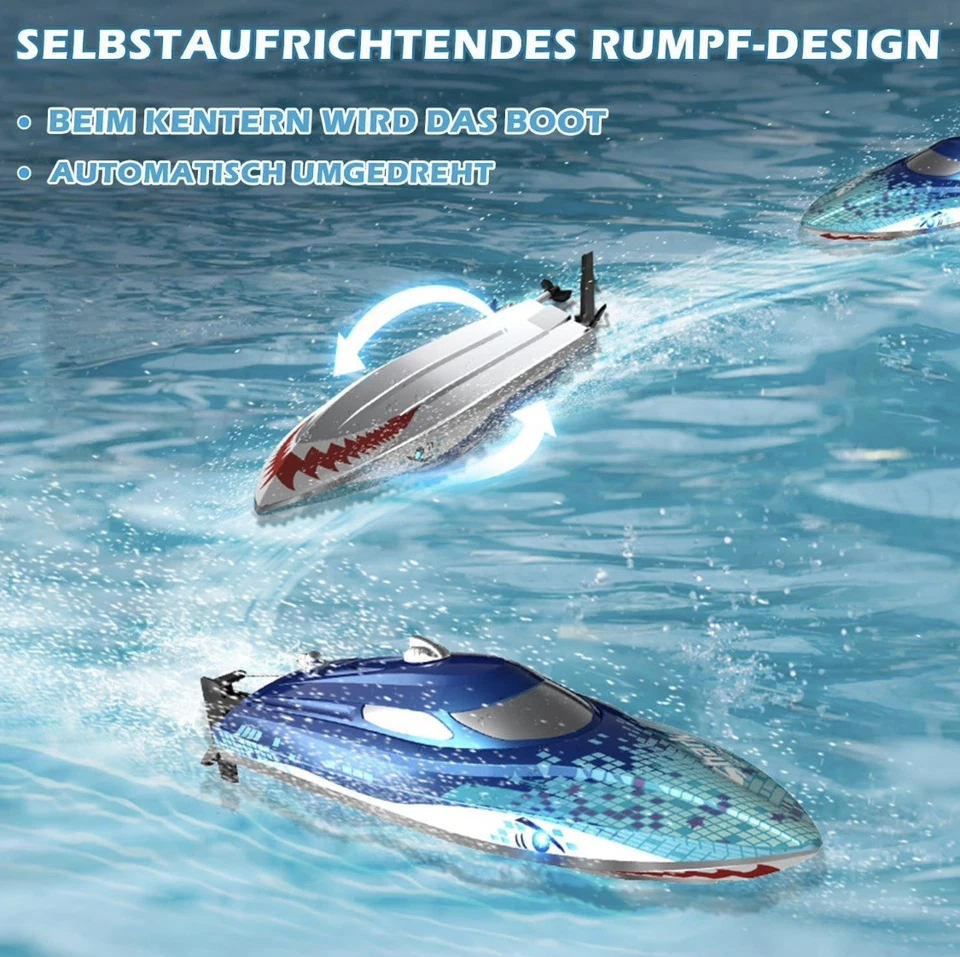 Shark RC Boot 20+ km/h, LED, 2.4GHz, Wasserdichtes Rennboot für Pool & See - Bild 4 von 4