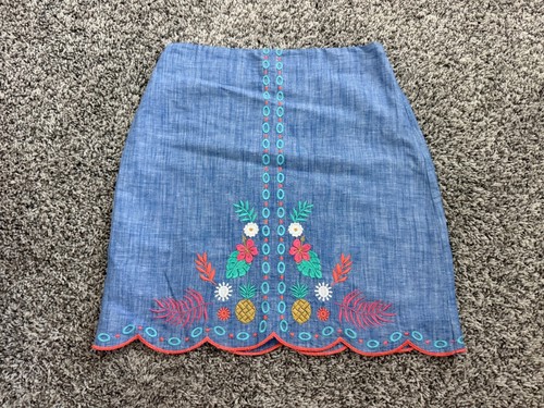 Talbots, Talbots Linen Blend Floral Embroidered Scalloped Hem Skirt Women's Size 0 Petite
