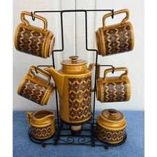 Royal Sealy Mid-Century Golden-Brown Teapot Set with Warmer