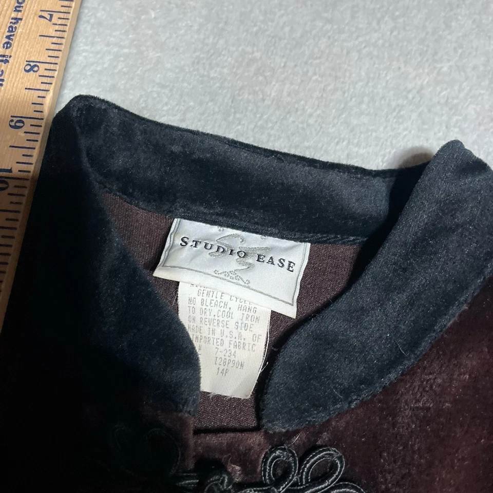 Vestido Vintage Studio Ease Para Mujer 14P Marrón Terciopelo Modesto Hada del Bosque Foto 3 de 4