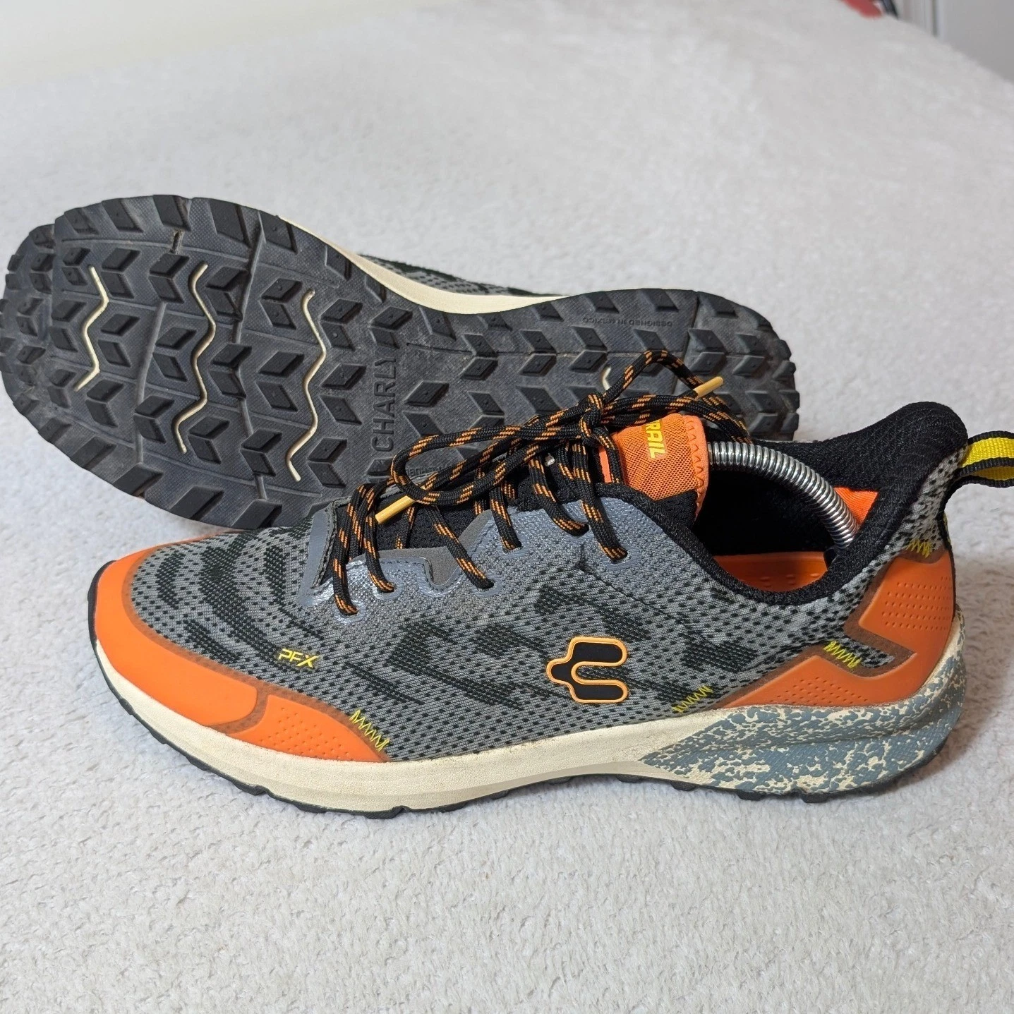 Charly Trail Running Shoes Mens 11.5 Gray Orange PFX Rugged Lug Sole 1086300