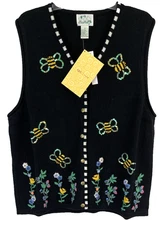 Quacker Factory Buzz Bee Sweater Vest Embellished 1X Black A98032 Women DD747