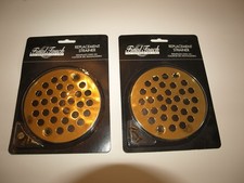 Two (2) Polished Brass Shower Drain Strainer Covers, 4.25 in. diameter 