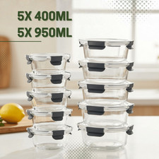 10 Pack Borosilicate Glass Containers With Lids - Glass Meal Prep Food Storage