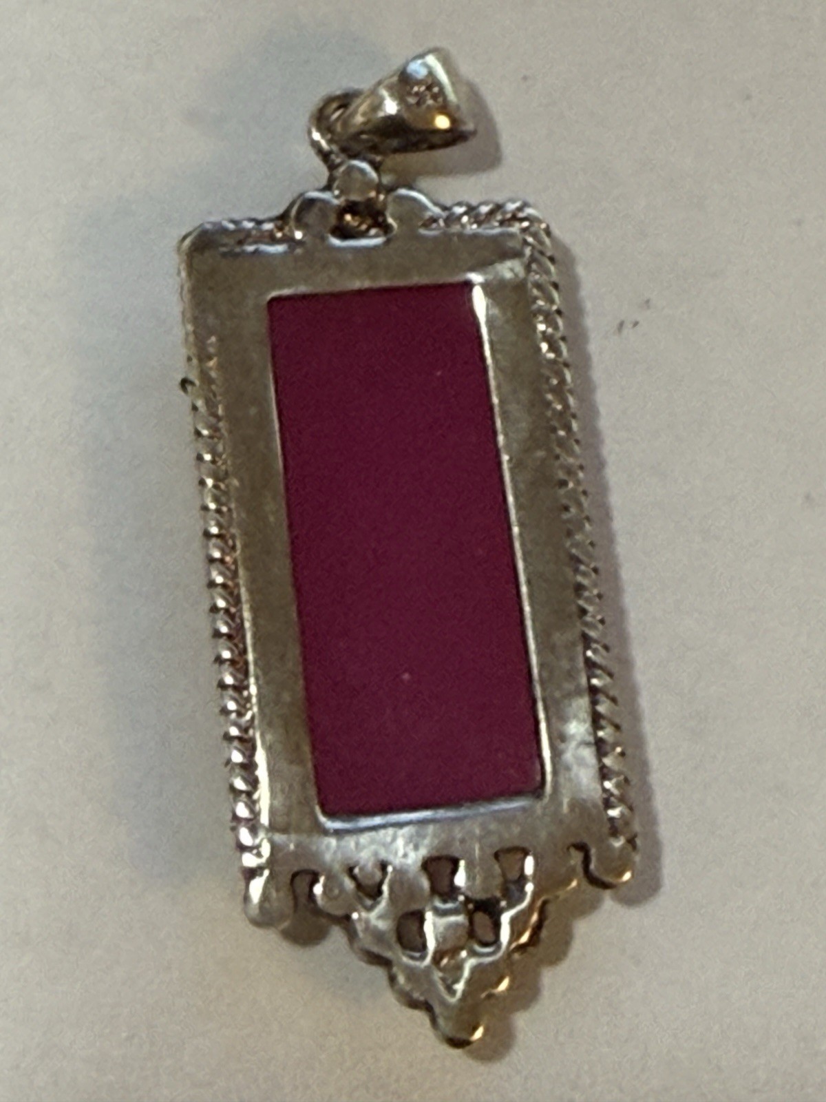 925 Sterling Silver Pink Jade Rectangular Pendant… - image 4