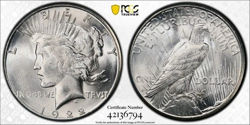 1922-S Silver Peace Dollar, PCGS MS-63, Better Date!
