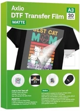 30 Sheets DTF Transfer Film Paper A3 (11.7" x 16.5") Double Sided Matte Clear