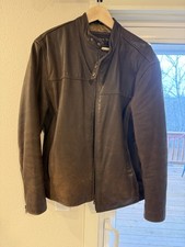 Andrew Marc NY Leather Jacket Men Large Brown Zip Y2K Moto Biker Cafe Racer