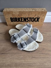 Birkenstock Arizona Shearling Suede Leather Stone Coin UK 3.5
