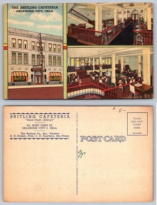 Britling Cafeteria Oklahoma City OK Linen Postcard Curteich 1940s Diner