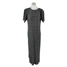 MNG Mango Womens Black Glitter Metallic Textured Short Sleeve Maxi Shift Dress 4