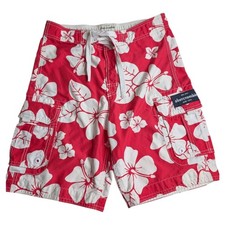 Boys Abercrombie Fitch Swim Trunks Board Shorts Y2K Red Retro Tropical XL