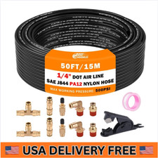 50 FT 1/4 DOT Air Line with Brass Fittings for Air Bags Suspension 10-Piece Kit