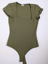 Free People Square Neck Short Sleeve Bodysuit Olive Green Women’s Size S