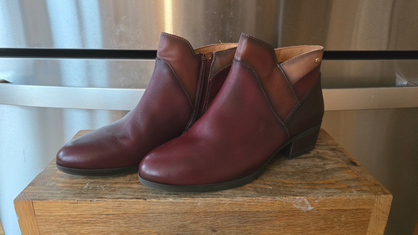 Pikolinos Womens Zip Ankle Leather Heel Boots Dark Brown Size 37 Lightly Used