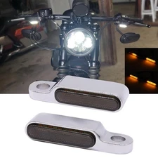 Mini Handlebar LED Turn Signals Blinker Running Light For Harley Sportster Dyna