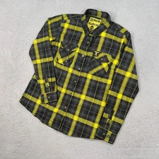 Dixxon Shirt Womens Large Black Yellow Button Up Rancid Flannel Pockets