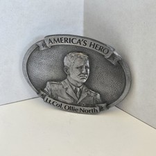 VINTAGE 1987 LT. COL. OLLIE NORTH BELT BUCKLE America's Hero