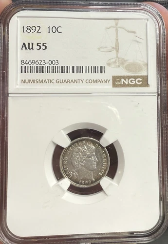 1892 10C Barber Liberty Head Dime AU55 NGC * NICE TONING