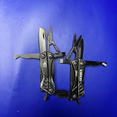 Lot of 2 Gerber Dime Multi-Tools Small Keychain Pliers Knife File Scissors