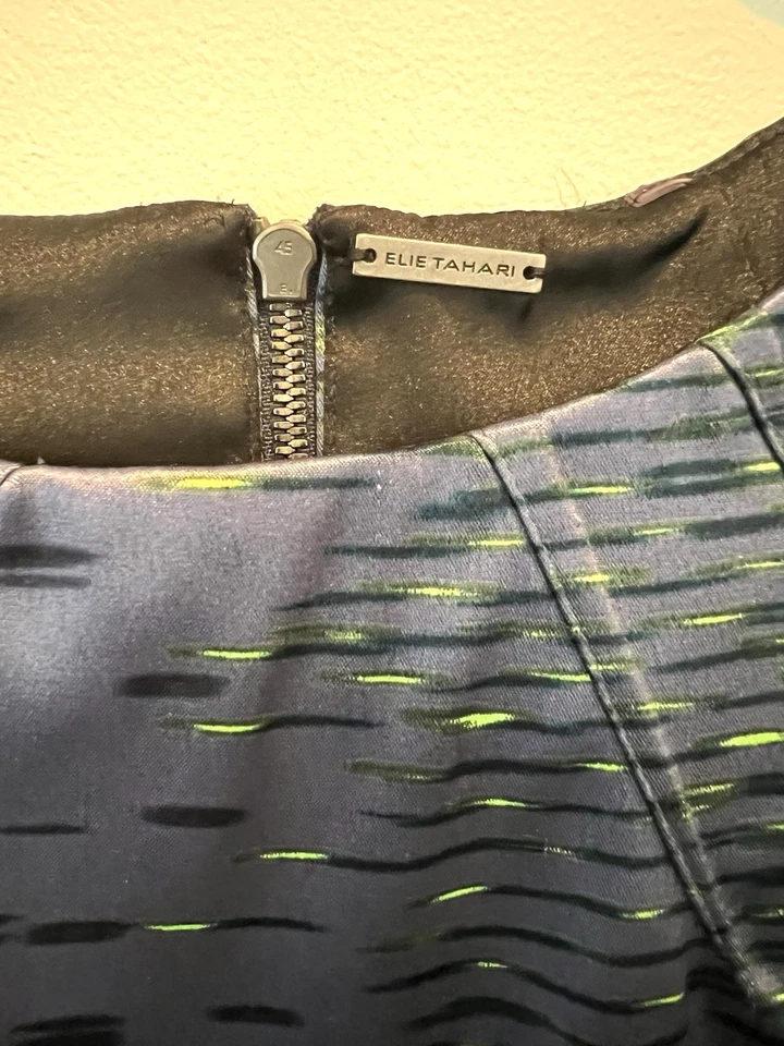 Vestido Lápiz Elie Tahari Azul Verde Neón Geométrico Sin Mangas Talla 10 Foto 3 de 4