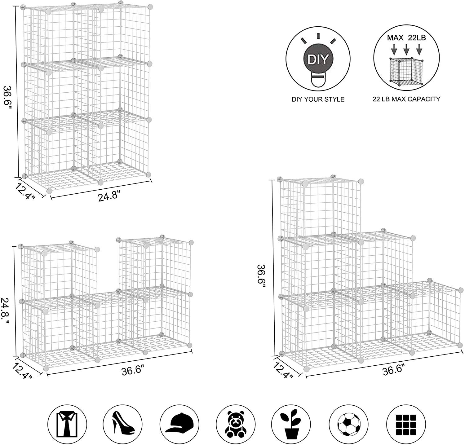 Wire Cube Storage, 6 - Cube Organizer Metal C Grids, Modular Shelves Units, S...