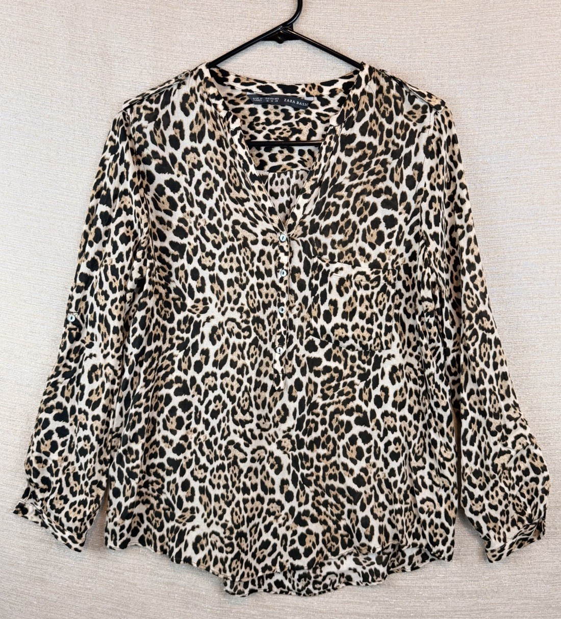 Zara Basic Animal Print Pullover 1/4 Button Long … - image 1