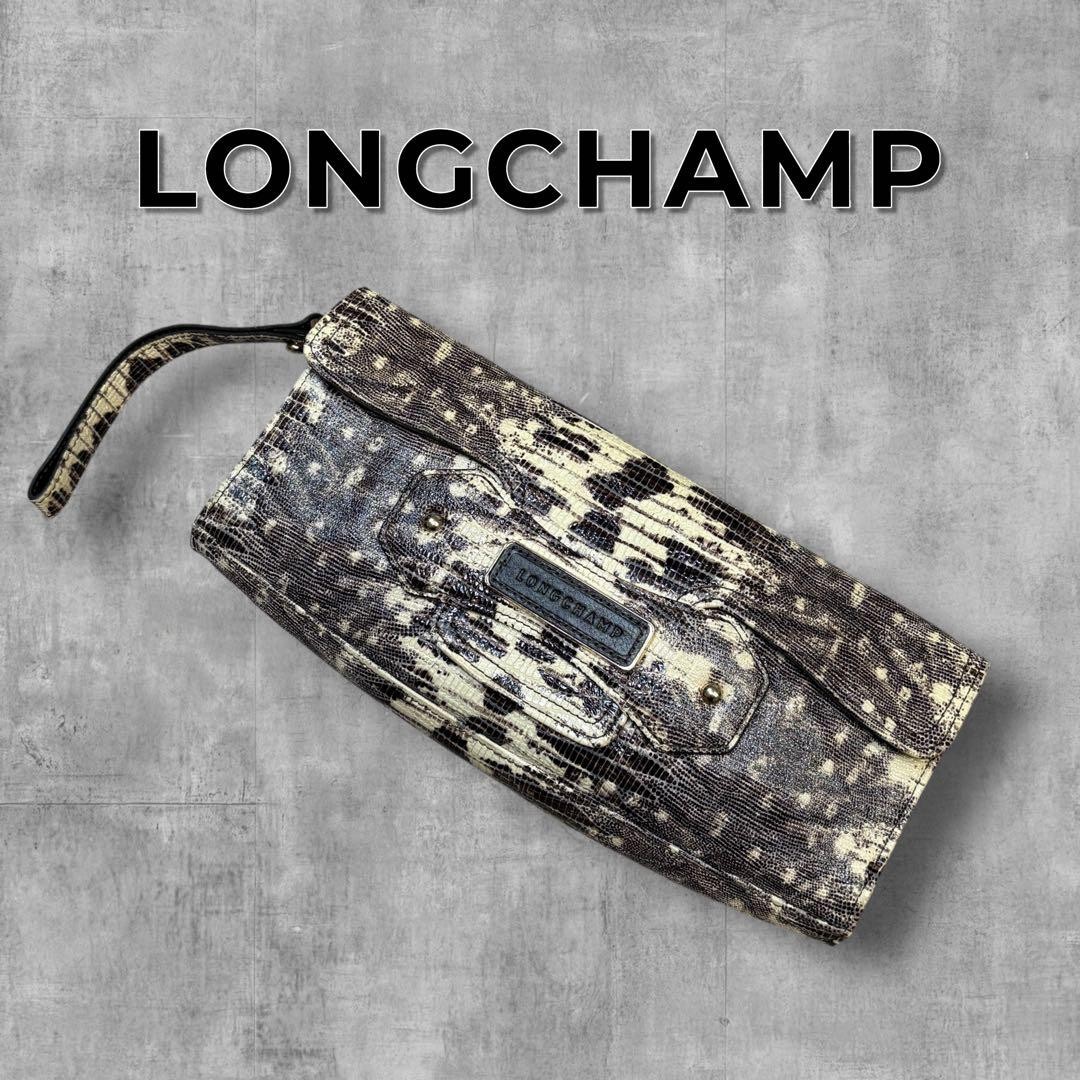 Longchamp Clutch Bag Python Pattern Leather Secon… - image 1