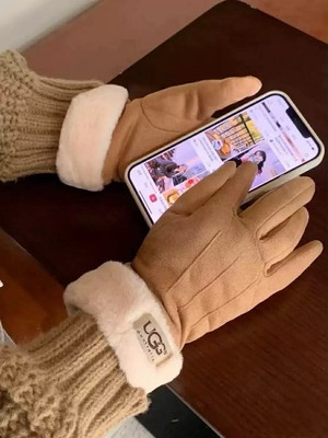 UGG Australia Women's Faux Fur Trim Lined Wrist Gloves Pink Brown Gray Black