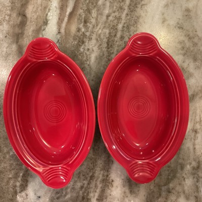 2 Fiestaware Oval Individual Baking Dishes Scarlet Red 9''x6  Bowl NOOB