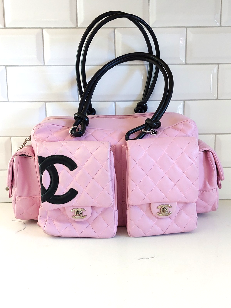 CHANEL Authentic PINK Lambskin Leather Quilted Cambon Reporter Bag Italy  RARE