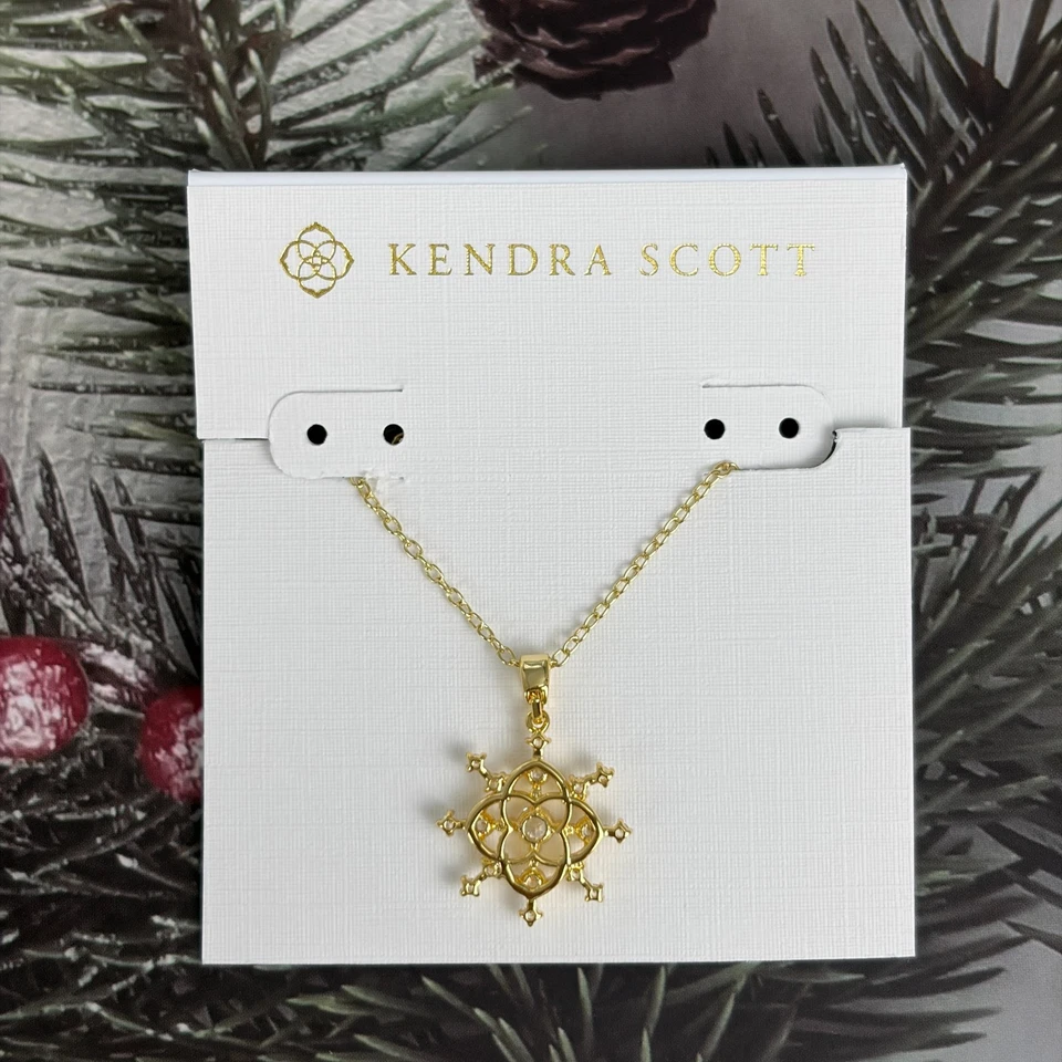 Collar colgante corto dorado cristal nieve Kendra Scott en circonita cúbica blanca Foto 2 de 4