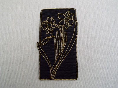 Black Gold Daffodil Flowers Embroidered Iron On Patch