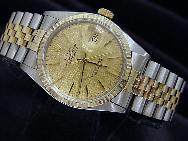 Mens Rolex 2Tone Gold/Stainless Steel Datejust w/Linen Dial 16013