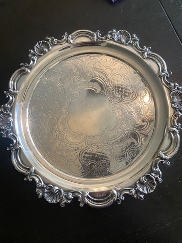 ENGLISH OLD SHEFFIELD SILVER PLATE 12” ORNATE FOOTED TRAY Gorgeous! - Picture 2 of 10