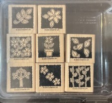 STAMPIN UP 2003 GARDEN BLOCKS SET OF 8 WOOD MOUNTED UNUSED RUBBER STAMPS