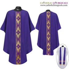 NEW Purple Gothic Chasuble & Stole Set, Ultra Light Weight Travel Vestment