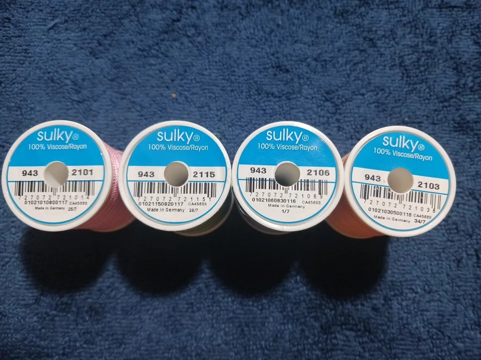 Set Of (4) Sulky 40 Wt Rayon 850 Yds 780 M Embroidery Thread Pink, Green, Blue, - Image 3 of 4