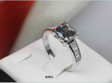 CZ RAINBOW MYSTIC TOPAZ HYPOALLERGENIC RING PRINCESS CUT STERLING SILVER 925